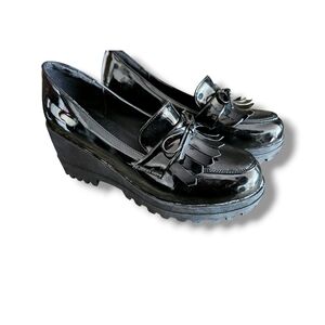 Patent Leather Platform Wedge Tassel Oxford Slip-On Comfort Chunky Shoes…